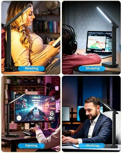 LED Desk Lamp Power Strip with 4 USB 3 Outlets, Dorm Room Essentials, Black | One Beat 4 Modes 5 Level Brightness Touch Lamp, Small Desk Lamp for Home Office College Dorm Essentials, Study Reading Light thumbnail 7