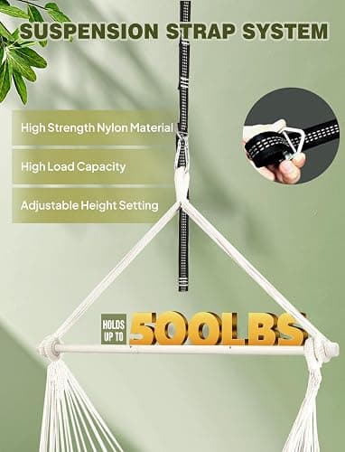Chihee Hammock Chair Max 500 Lbs 2 Cushions Spreader Bar Strap Carabiner | Collapsible Metal Rod with Anti-Slip Grooves Portable Hanging Swing Side Pocket Macrame Bohemian Chair Indoor Outdoor Graden thumbnail 4