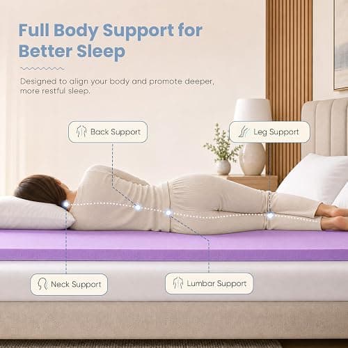 DUMOS 2 Inch Full Mattress Topper Cooling Gel Ventilated Memory Foam | Soft Pressure Relief Mattress Pad, Breathable Bed Topper for Bedroom, RV, and Sofa, CertiPUR-US Certified, Purple thumbnail 5