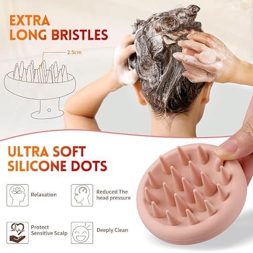 BEAUTLOHAS. Silicone Scalp Massager Shampoo Brush for Shower, Scalp Scrubber with Soft Bristles for Hair Growth & Dandruff Treatment, Wet Dry Hair Massager for All Hair Types of Women (Pink) thumbnail 4