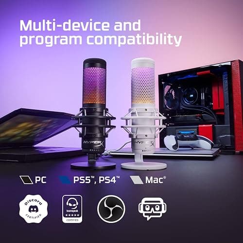 HyperX QuadCast S – RGB USB Condenser Microphone for PC, PS5, Mac, Anti-Vibration Shock Mount, 4 Polar Patterns, Pop Filter, Gain Control, Gaming, Streaming, Podcasts, Twitch, YouTube, Discord – White - White - QuadCast S White - Microphone thumbnail 7