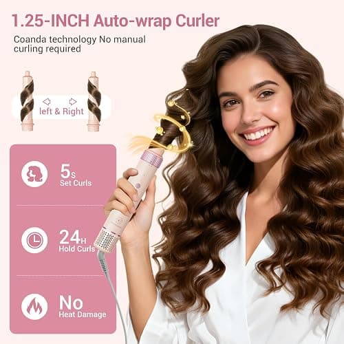 6 in 1 Air Styler, 1400W High Speed Ionic Hair Dryer with Auto-Wrap Curlers, Blow Dryer Oval Brush & Straightener Brush, No Heat Damage Hair Styler for Fast Drying,Curling, Smoothing & Volume thumbnail 4
