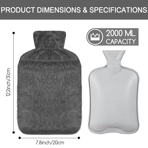 Jsdoin Hot Water Bottle with Luxury Cosy Faux Fur Cover UK, 2L Leakproof Hot Water Bag for Neck, Shoulder Pain and Hand Feet Warmer (Darkgrey) thumbnail 3