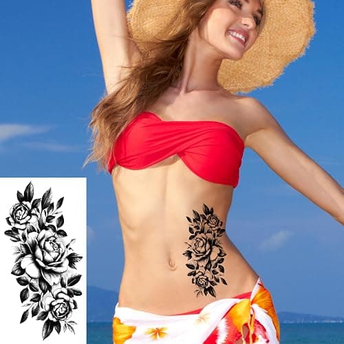 82 Sheets 3D Flowers Temporary Tattoos for Women Adult, Including 12 Sheets Large Fake Tattoos That Look Real and Last Long, Waterproof Rose Moon Butterfly Tiger Snake and Flowers Tattoos thumbnail 2