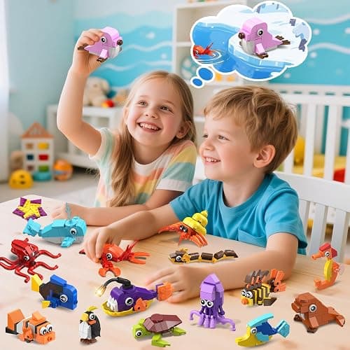 HOGOKIDS 30 Pack Animals Party Favors for Kids, 824PCS Mini Marine Animal Building Block Sets for Goodie Bags Filler Classroom Prizes, Easter Basket Stocking Stuffer Birthday for Boys Girls 6+ thumbnail 3
