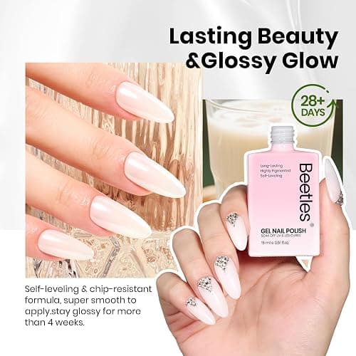 Beetles Milky White Gel Nail Polish - 15ml Hema Free Jelly Natural Nude Gel Polish Nail Concealer Sheer Translucent Effect Soak Off UV Nail Art Manicure Gift for Women thumbnail 5