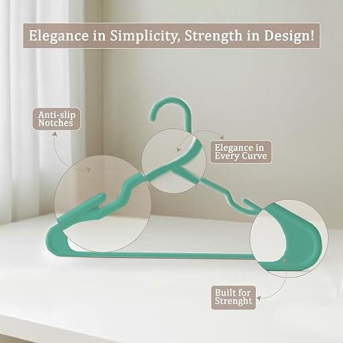 Utopia Home Plastic Hangers 50 Pack, Space Saving Plastic Clothes Hangers for Adults with Built-in Strap Hooks, Essential for Shirts, Pants, Skirts & Coats (Aqua) thumbnail 5
