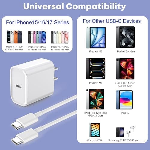 Fast Charger for iPhone 17/16/15 Charger,10FT Extra Long Fast Charging 3Pack Block USB-C to USB C Fast Charging Cable Cord for iPhone Air/17 Pro Max/iPhone 16 Pro/16 Plus/15 Pro Max,iPad Pro/Air/Mini thumbnail 6