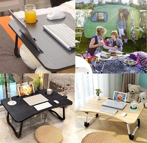 Laptoptisch, Betttablett, Laptop Betttisch Klappbar Tragbar, Lesetisch, Frühstücksbrett, NotebookTisch, Getränkehalter, Büchertablett, für Wohnzimmer Büro und Unterwegs Sofa Boden|60 x 40 cm, Schwarz thumbnail 7