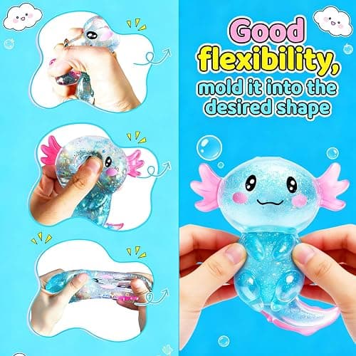2 Pcs Axolotl Squishy Stress Relief Toy, Stretchy Axolotls Stress Soft Squeeze Sensory Fidget Toys for Kids Adults, Cute Axolotls Squishies Party Favors Classroom (BluePink) thumbnail 7