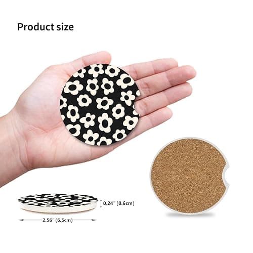 Adastrah Absorbent Car Coasters 2 Pack for Cup Holders, 2.56" Ceramic Stone & Non-Scratch Cork Base Drink Coasters(White Flower) thumbnail 2