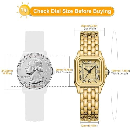 CHEETAH Gold Watches for Women with Small Vintage Bracelet, Rectangular Case Roman Dial thumbnail 3
