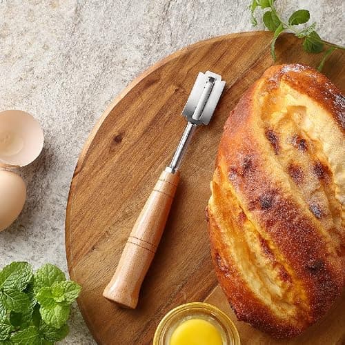 "SAINT GERMAIN Premium Hand Crafted Bread Lame for Dough Scoring Knife, Lame Bread Tool for Sourdough Bread Slashing with 10 Blades Included with Replacement with Authentic Leather Protector Cover" thumbnail 6