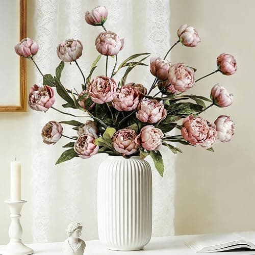 Cherica 6Pcs Viral Peony Artificial Flowers for Vase，27in Real Touch Fake Flowers Branches with Flexible Wired Stems for Home Decor DIY Bouquet Centerpieces Wedding Shower Fillers Arrangements,Dusty thumbnail 9