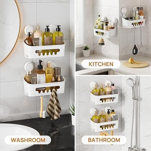 LEVERLOC Shower Caddy Suction Cup 2 Pack, Shower Organizer Removable Bathroom Shelf, Storage Suction Powerful Max Hold 22lbs Bathroom Caddy Waterproof Holder, White thumbnail 7