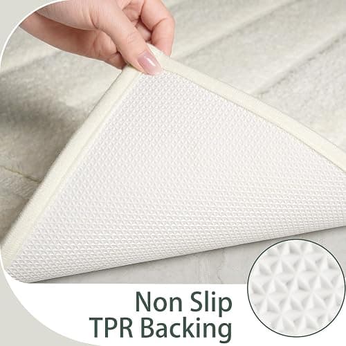 HOMORE Bathroom Runner Rugs 24x70 Non Slip Washable Long White Bathroom Rug Absorbent Plush Bath Rug for Shower Floor,Ivory thumbnail 3