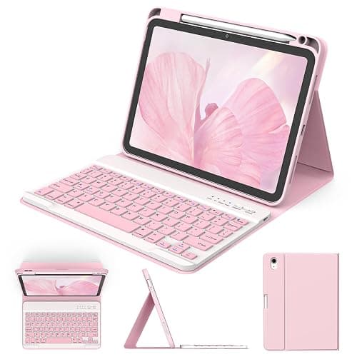 FUWANG For iPad Air 11 inch Case with Keyboard for M3 2025/M2 2024 & Air 5th/4th Gen 10.9 inch, Detachable Magnetic Keyboard Case with Pencil Holder – US Layout Light Pink - Image 1