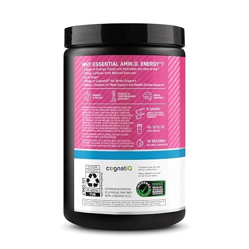 Optimum Nutrition Amino Energy Powder Plus Focus, with BCAA, Electrolytes, and Caffeine, Watermelon, 30 Servings (Packaging May Vary) thumbnail 11