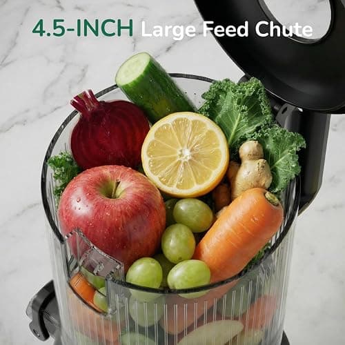 Canoly C03 Cold Press Juicer, 4.5" Wide Feed Chute Juicer Machine with 200W AC Motor, Fit Whole Vegetables & Fruits, 2-in-1 Strainer (Juice & Nut Milk Maker), Space-saving, Easy to Clean, Dark Gray thumbnail 4