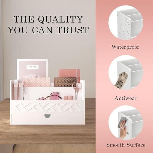 Wisuce Bamboo Mail Organizer Countertop Desktop with Drawer - Desk File Organizer for Office Supplies All-in-One Desk File Drawer with Pencil Holder for Paper Letter Envelope Bill thumbnail 3