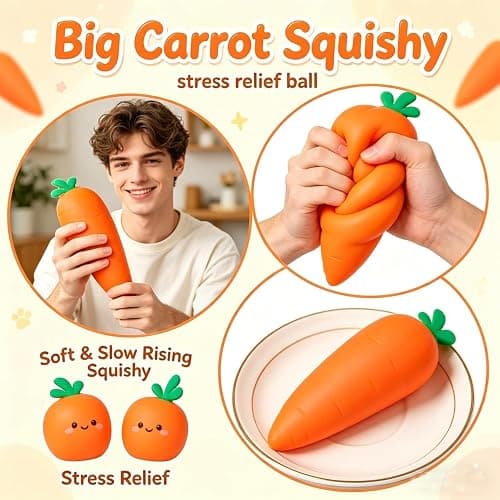 13in Giant Carrot Squishy, Jumbo Big Cute Realistic Carrot Stress Ball Slow Rising Stress Cute Fruit Squeeze for Anxiety Stress Party Favors thumbnail 5