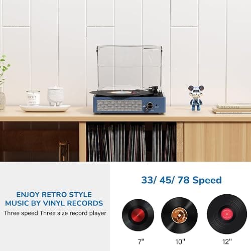 Vinyl Record Player with 2 Stereo Speakers Belt-Driven Vintage Turntables 3 Speed 3 Size Wireless Bluetooth Playback AUX-in RCA Out Headphone LP Vinyl Players Auto Stop Frosted Purple thumbnail 4