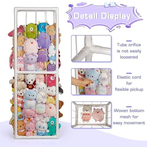 Trycooling Stuffed Animal Storage Zoo Holder Space Save Vertical PVC with Elastic Band and Net for Playroom Bedroom Nursery (White 1) thumbnail 3