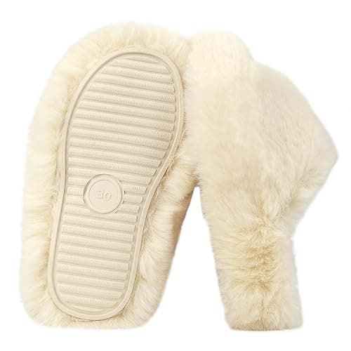 LUYOO Girls Fuzzy Memory Foam Slippers Comfy丨Kids Fluffy Plush Open Toe House Slippers丨Slip On Furry Home Slides丨Indoor Outdoor Fur Flip Flop thumbnail 7