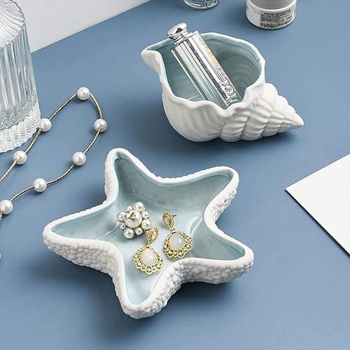 Linfye Starfish Jewelry Dish Tray - Ceramic Ring and Trinket Holder - Ocean Style Table Decoration for Earrings and Candy Storage thumbnail 4