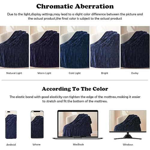 NEWCOSPLAY Super Soft Throw Blanket Dark Navy Premium Silky Flannel Fleece 3D Ribbed Jacquard Lightweight Bed Blanket All Season Use (Dark Navy Ribbed, Throw(50"x60")) thumbnail 7