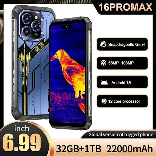 MMY 32+1TB Rugged Armor Unlocked Cell Phone,Smartphone 6.99" HD 68+108MP Night Vision photography22000mAh AI Unlocked Phone,Face ID/Fingerprint Unlock/Underwater-Night-Photo/Dual SIM/5G/NFC(Blue) thumbnail 4
