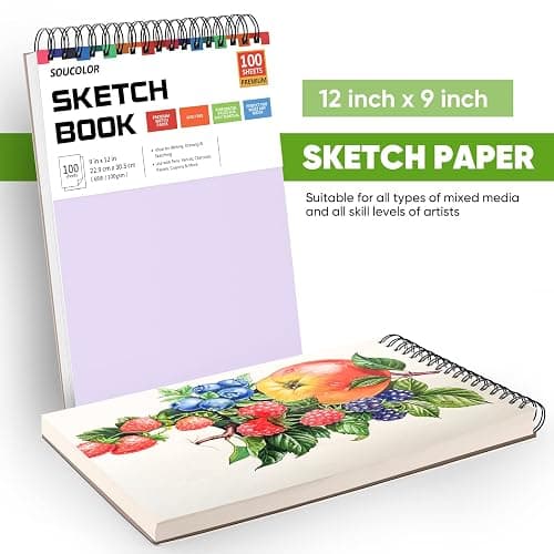 Soucolor 9" x 12" Aesthetic Sketch Book, 1-Pack 100 Sheets School Supplies Cute Sketchbook for Women, Japanese Stationary Sketching Supplies for Kids Teen Girl Gifts Birthday Gifts, Pastel Purple thumbnail 6