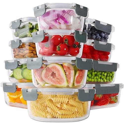 HOMBERKING 24pc Borosilicate Glass Food Storage Containers with Snap Locking Lids, Glass Meal Prep Containers, Airtight Lunch Boxes, Oven, Freezer and Dishwasher Safe, BPA Free, Kitchen Storage Set - Image 1