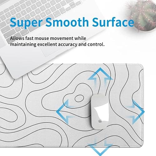 White Large Gaming Mouse Pad Desk Pad Topographic Map Big Keyboard Mat 31.5x11.8inch Computer Mousepad with Stitched Edge Non-Slip Rubber Base thumbnail 9