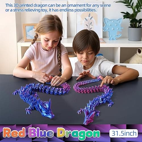 TXB3DOK 24" Large 3D Printed Dragon Bigger Fidget Animals Toys, Oversized Flexible Articulated Crystal Fidget Toy, Huge 3D Printed Dragon Toys Gift for Desk and Home Decor (Red Blue, 24 inch) thumbnail 7
