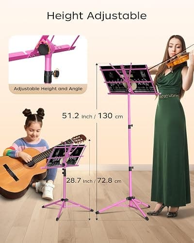 K KASONIC - Music Stand, 2 in 1 Dual-Use Folding Sheet Music Stand & Desktop Book Stand, Portable, Lightweight with Music Sheet Clip Holder & Carrying Bag Suitable for Instrumental Performance (Pink) thumbnail 4