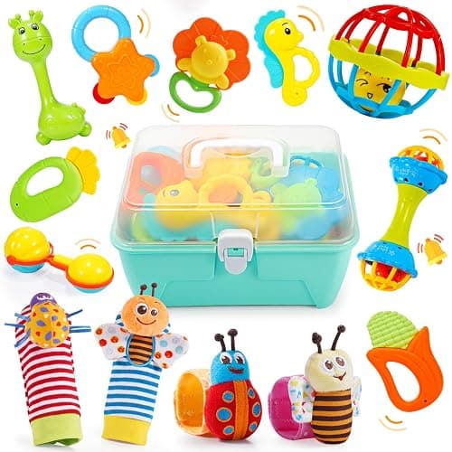 Wootoyz Baby Toys for 0 3 6 9 12 Months Rattle Toys with Storage Box,Newborn Toys for 0-12 Months Infant Toys Wrist Socks Set 0-6 Months Baby Teething Sensory Toys for Babies 6-18 Months Newborn Gift - Image 1