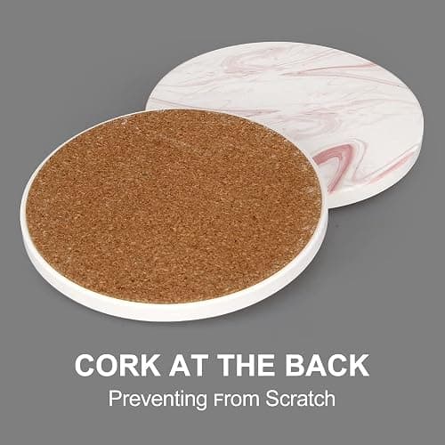 Cute Pink Marble Coasters for Desk Coffee Bar Table Kitchen Decor Set of 6 | Absorbent Ceramic Cup Coaster with Holder Pretty Stone Coster Drink Funny Aesthetic Girly Living Room Decor Quartz Coasters thumbnail 5