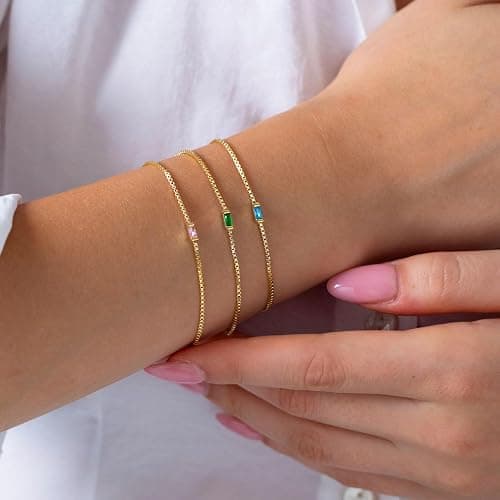 JSJOY Birthstone Bracelets for Women Gold Dainty Link Bracelet Birthstone Jewelry Birthday Gifts for Women Her Mom Wife Girlfriend Anniversary Jewelry thumbnail 3