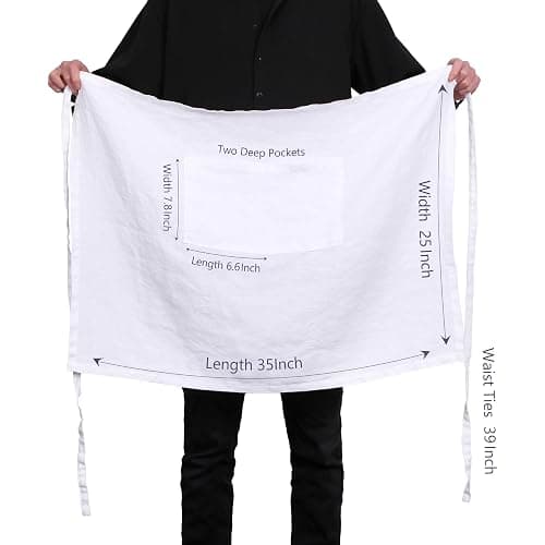 Pure Linen Bistro Half Apron - 25 x 35 Inch Unisex Waist Aprons with Large Pocket Ideal for Kitchen Crafts and More thumbnail 4