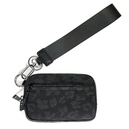 Keychain Wallet for Women Mini Zip Card Holder with ID Window Coin Purse Detachable Wristlet Small Wallets Black Leopard thumbnail 2