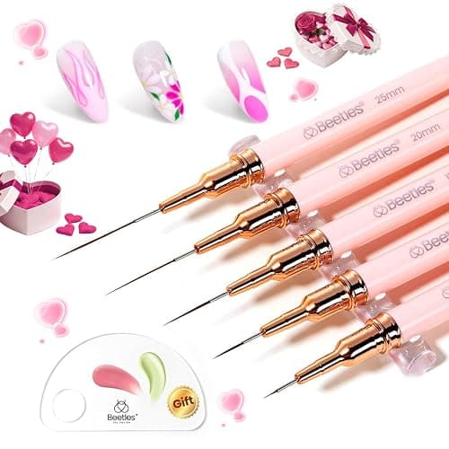 Beetles Nail Art Pens, 5pcs Nail Art Brushes Liner Brushes for Nails | 5pcs liner brush set with metal handle and size variety for long lines, detailed painting and nail art designs - Image 1