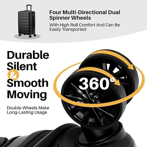 AnyZip Suitcase Hardside PC ABS Lightweight USB Luggage with Wheels TSA Lock Checked-Medium 24 Inch Black thumbnail 5