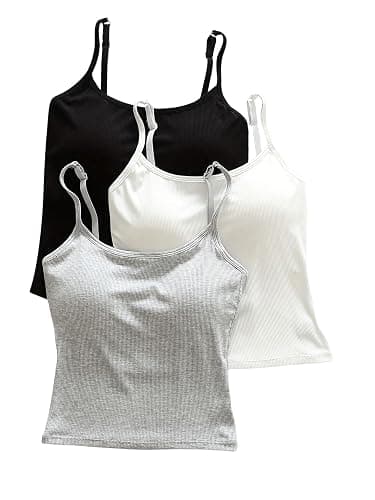 WDIRARA Women's 3 Pack Cami Crop Top Built in Bra Spaghetti Strap Tank Tops | Camisole,Basic, Versatile, Casual - Image 1