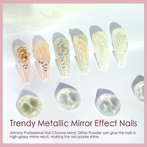 Allstarry Chrome Nail Powder 4pcs White Pearl Chrome Pigment Powder Iridescent Holographic Nail Glitter Dust Metallic Mirror Effect Pigment for Nail Gel Manicure DIY at Home Salon Women Gifts thumbnail 2