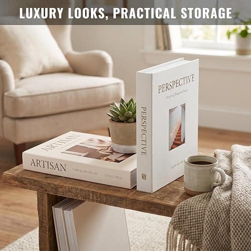 SunplusTrade Bookshelf Decor, White Decorative Books, Set of 2 Boxes Decorative Books for Home Decor, Faux books for Decoration with Storage thumbnail 3