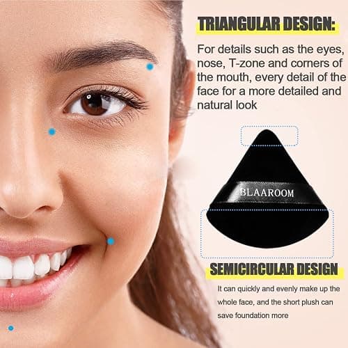BLAAROOM 12 Pieces Velour Pure Cotton Powder Puff Face Makeup Triangle Powder Puffs for Loose Powder Wet Dry Cosmetic Foundation Beauty Sponge Makeup Tools -Black & Pink thumbnail 2