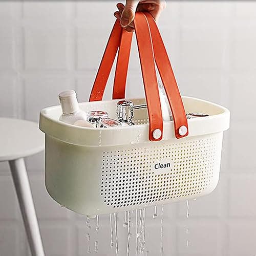 JiatuA Plastic Storage Basket with Handle Portable Shower Caddy Tote Organizer Basket Bin for Bathroom Kitchen Dorm Room Bedroom, White thumbnail 6