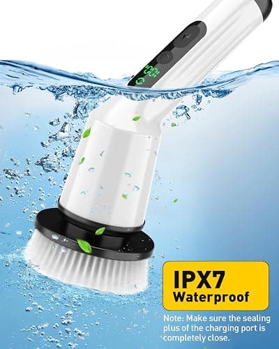 Electric Spin Scrubber for Cleaning Bathroom, Shower Scrubber Cordless Cleaning Brush with IPX7 Waterproof & 2 Speed, 3 Brush Heads, Bathroom Cleaning Supplies for Shower Tub Kitchen Tile Toilet White thumbnail 6
