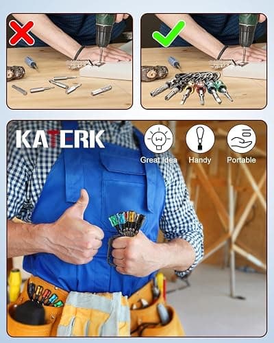 Upgrade, Push to Unlock,katerk 6pcs 1/4 inch Hex Shank Aluminum Alloy Screwdriver Bits Holder Light-weight Quick-change Extension Bar Keychain Drill Screw Adapter Change Portable, With Black Carabiner thumbnail 4
